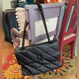 Kurt Geiger Quilted Kensington XXL Black Leather Chain Strap Convertible Bag